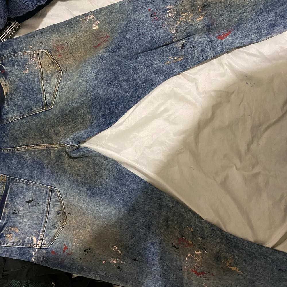Men's Blue Paint-Splatter Jeans